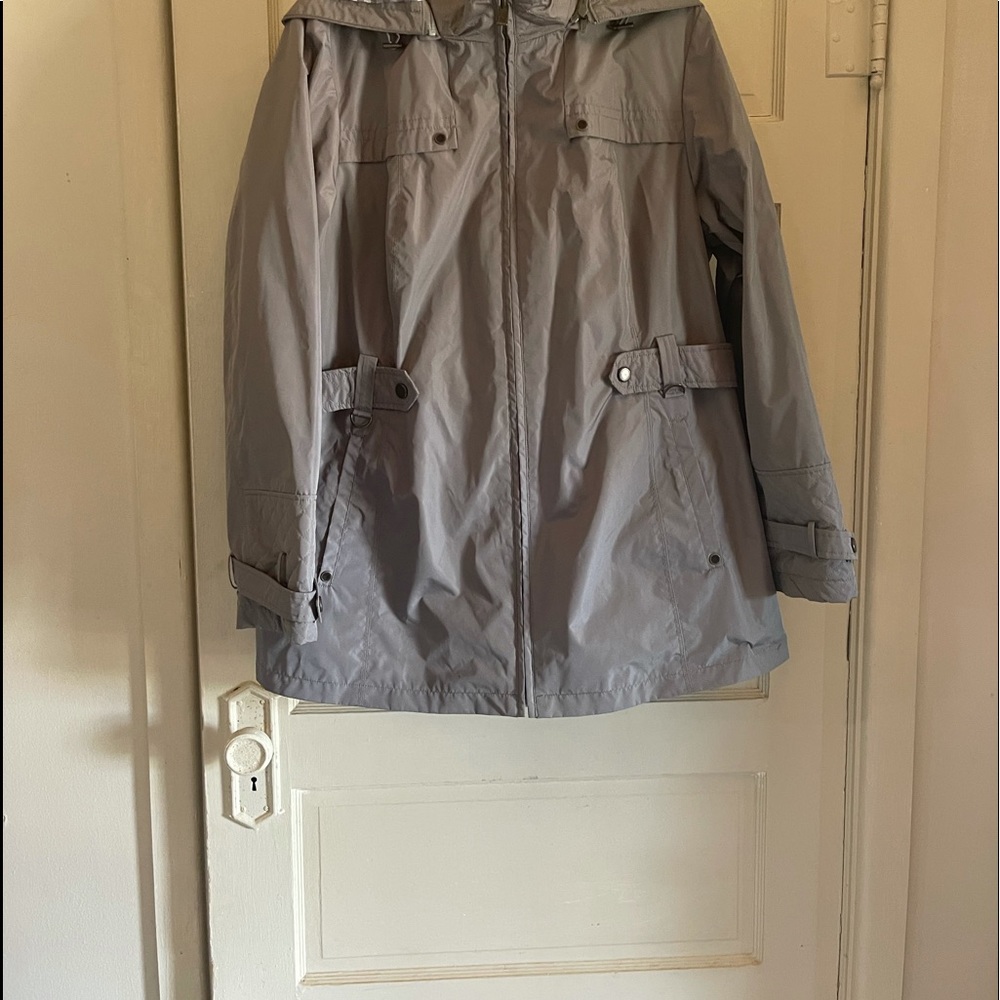 Jacket/Raincoat Light army green with check hood - Picture 5 of 5